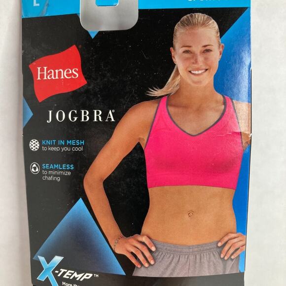 Hanes JogBra Racerback Sports Bra Large Black Ebony Seamless Knit in Mesh - Picture 3 of 6